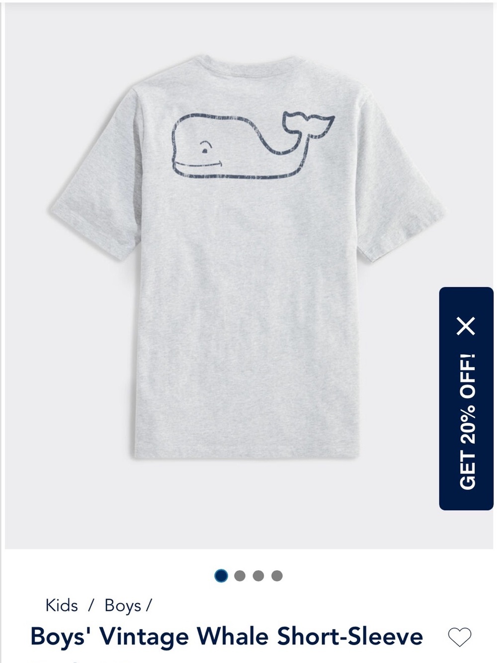 Vineyard Vines Boys' Vintage Whale Short-Sleeve Pocket Tee Light Gray size 7